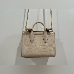 like new, used once strathberry nano tote in oat croc embossed leather, rare!